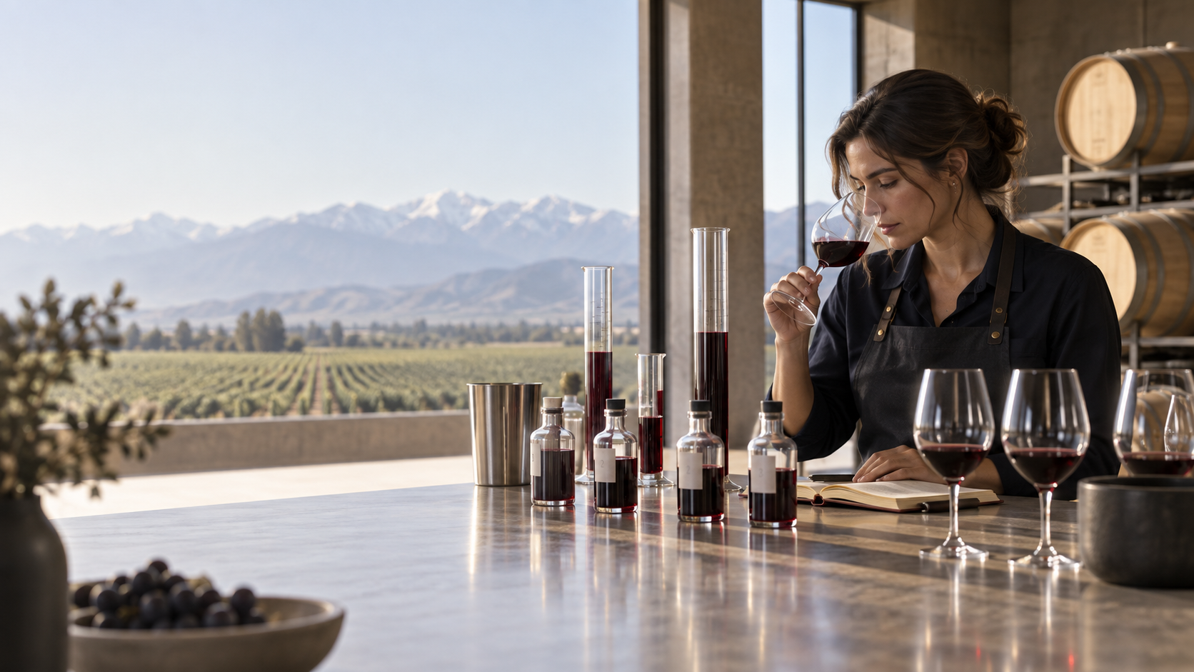Wine sampling and blending trials for a Chilean wine project