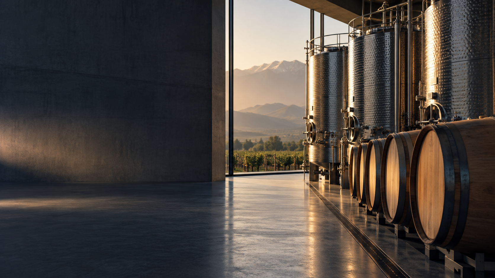 Wine maturation using oak barrels and stainless-steel storage