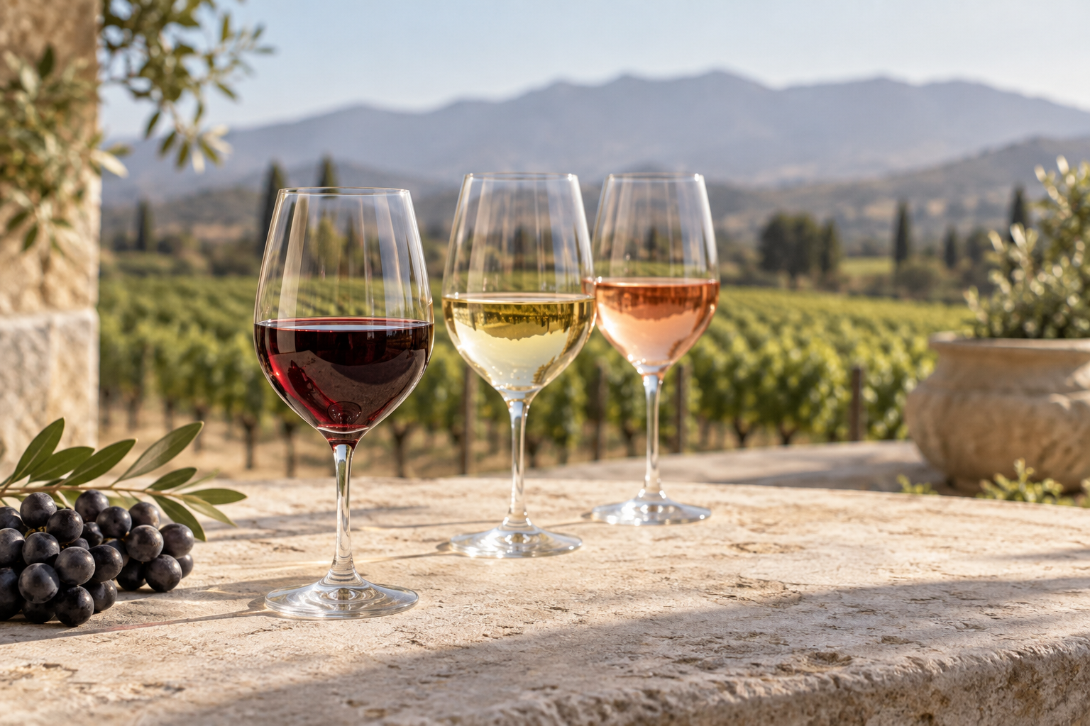 wines-01-generic-v3 Illustration of the Essential range of red, white and rosé wines
