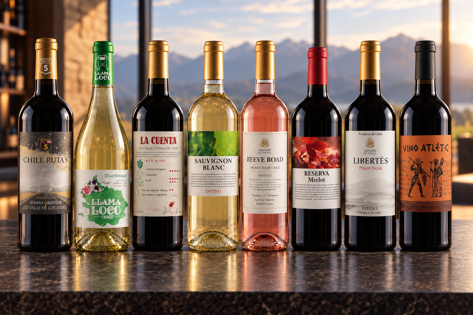 Selection of wine bottles from the FSP Chile brand portfolio